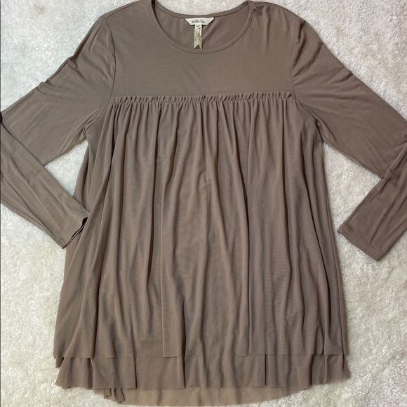 Matilda Jane Taupe Long Sleeve Babydoll Tunic Blouse Women’s Sz M - Picture 1 of 9